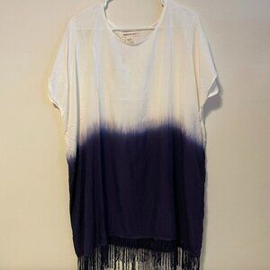 NWT Beach by Exist Tie Dye Beach Short Sleeve Poncho Cover Up Blue One Size